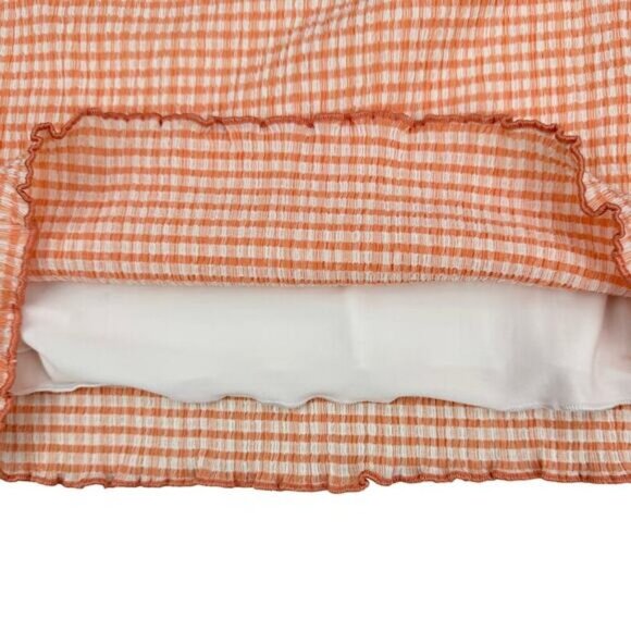 WILFRED Aritzia Reunion Seersucker High-Waisted Tube Skirt Size Medium Orange - Picture 7 of 8